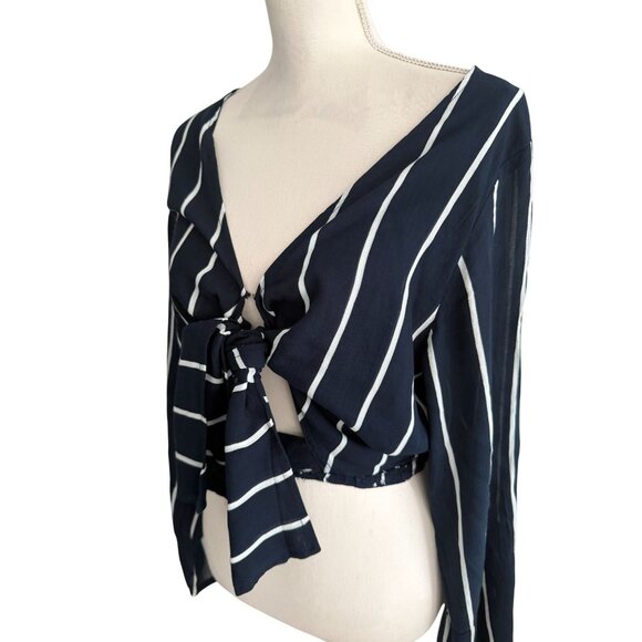 FAITHFULL Navy Blue White Cutout Long Sleeve Top Size US 6 - Picture 4 of 8